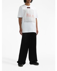 weißes bedrucktes T-Shirt mit einem Rundhalsausschnitt von Raf Simons