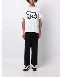 weißes bedrucktes T-Shirt mit einem Rundhalsausschnitt von Junya Watanabe MAN