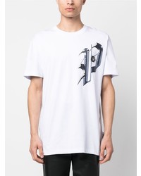 weißes bedrucktes T-Shirt mit einem Rundhalsausschnitt von Philipp Plein