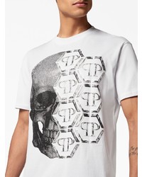 weißes bedrucktes T-Shirt mit einem Rundhalsausschnitt von Philipp Plein