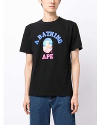 weißes bedrucktes T-Shirt mit einem Rundhalsausschnitt von A Bathing Ape