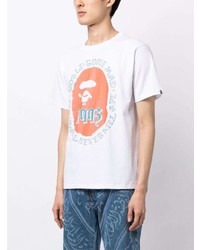 weißes bedrucktes T-Shirt mit einem Rundhalsausschnitt von A Bathing Ape