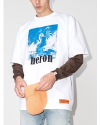 weißes bedrucktes T-Shirt mit einem Rundhalsausschnitt von Heron Preston