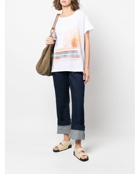 weißes bedrucktes T-Shirt mit einem Rundhalsausschnitt von Greg Lauren