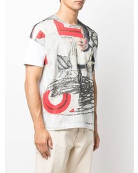 weißes bedrucktes T-Shirt mit einem Rundhalsausschnitt von Junya Watanabe MAN