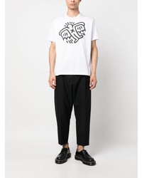 weißes bedrucktes T-Shirt mit einem Rundhalsausschnitt von Junya Watanabe