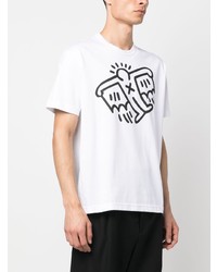 weißes bedrucktes T-Shirt mit einem Rundhalsausschnitt von Junya Watanabe