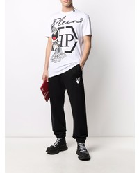 weißes bedrucktes T-Shirt mit einem Rundhalsausschnitt von Philipp Plein