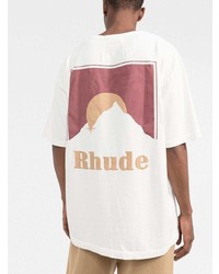 weißes bedrucktes T-Shirt mit einem Rundhalsausschnitt von Rhude