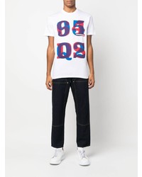 weißes bedrucktes T-Shirt mit einem Rundhalsausschnitt von DSQUARED2