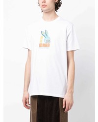 weißes bedrucktes T-Shirt mit einem Rundhalsausschnitt von Maharishi