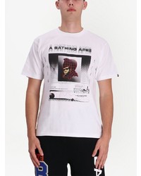 weißes bedrucktes T-Shirt mit einem Rundhalsausschnitt von BAPY BY *A BATHING APE®