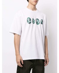 weißes bedrucktes T-Shirt mit einem Rundhalsausschnitt von A Bathing Ape