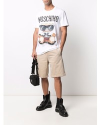 weißes bedrucktes T-Shirt mit einem Rundhalsausschnitt von Moschino