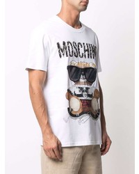 weißes bedrucktes T-Shirt mit einem Rundhalsausschnitt von Moschino