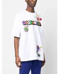 weißes bedrucktes T-Shirt mit einem Rundhalsausschnitt von DSQUARED2