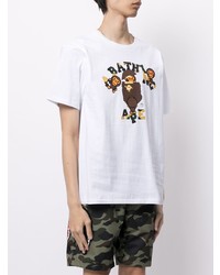 weißes bedrucktes T-Shirt mit einem Rundhalsausschnitt von A Bathing Ape