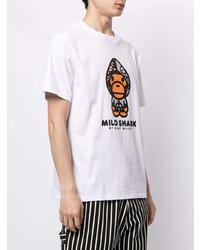 weißes bedrucktes T-Shirt mit einem Rundhalsausschnitt von A Bathing Ape