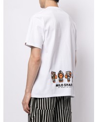 weißes bedrucktes T-Shirt mit einem Rundhalsausschnitt von A Bathing Ape