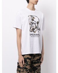 weißes bedrucktes T-Shirt mit einem Rundhalsausschnitt von A Bathing Ape