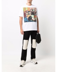 weißes bedrucktes T-Shirt mit einem Rundhalsausschnitt von Junya Watanabe MAN