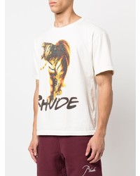 weißes bedrucktes T-Shirt mit einem Rundhalsausschnitt von Rhude