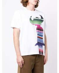 weißes bedrucktes T-Shirt mit einem Rundhalsausschnitt von Junya Watanabe MAN