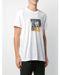 weißes bedrucktes T-Shirt mit einem Rundhalsausschnitt von Les Benjamins