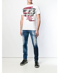 weißes bedrucktes T-Shirt mit einem Rundhalsausschnitt von DSQUARED2