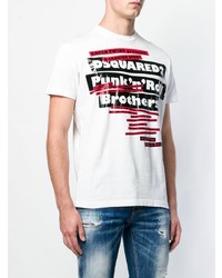 weißes bedrucktes T-Shirt mit einem Rundhalsausschnitt von DSQUARED2