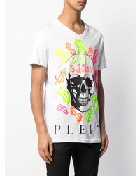 weißes bedrucktes T-Shirt mit einem Rundhalsausschnitt von Philipp Plein