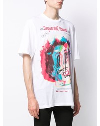 weißes bedrucktes T-Shirt mit einem Rundhalsausschnitt von DSQUARED2