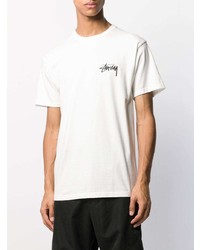 weißes bedrucktes T-Shirt mit einem Rundhalsausschnitt von Stussy