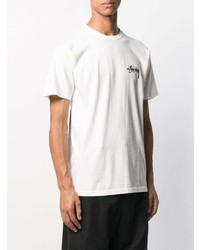 weißes bedrucktes T-Shirt mit einem Rundhalsausschnitt von Stussy