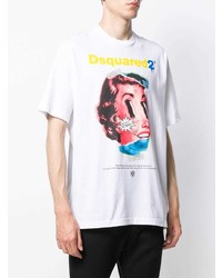 weißes bedrucktes T-Shirt mit einem Rundhalsausschnitt von DSQUARED2