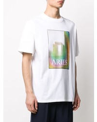 weißes bedrucktes T-Shirt mit einem Rundhalsausschnitt von Aries