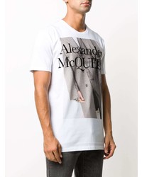 weißes bedrucktes T-Shirt mit einem Rundhalsausschnitt von Alexander McQueen