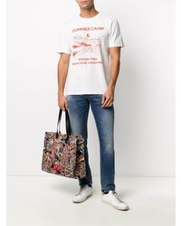 weißes bedrucktes T-Shirt mit einem Rundhalsausschnitt von Golden Goose