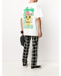 weißes bedrucktes T-Shirt mit einem Rundhalsausschnitt von Stussy