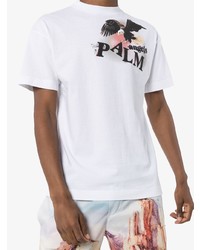 weißes bedrucktes T-Shirt mit einem Rundhalsausschnitt von Palm Angels