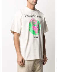 weißes bedrucktes T-Shirt mit einem Rundhalsausschnitt von MSGM