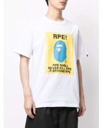 weißes bedrucktes T-Shirt mit einem Rundhalsausschnitt von A Bathing Ape