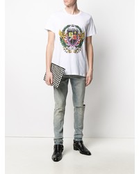 weißes bedrucktes T-Shirt mit einem Rundhalsausschnitt von Balmain