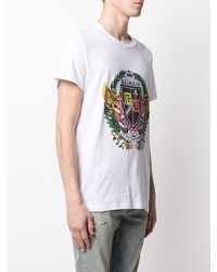 weißes bedrucktes T-Shirt mit einem Rundhalsausschnitt von Balmain