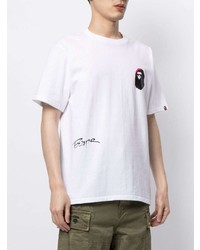 weißes bedrucktes T-Shirt mit einem Rundhalsausschnitt von A Bathing Ape