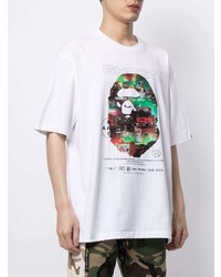 weißes bedrucktes T-Shirt mit einem Rundhalsausschnitt von A Bathing Ape