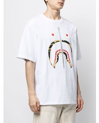 weißes bedrucktes T-Shirt mit einem Rundhalsausschnitt von A Bathing Ape