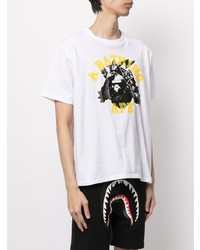 weißes bedrucktes T-Shirt mit einem Rundhalsausschnitt von A Bathing Ape