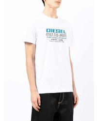 weißes bedrucktes T-Shirt mit einem Rundhalsausschnitt von Diesel