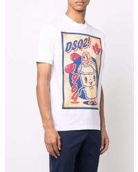 weißes bedrucktes T-Shirt mit einem Rundhalsausschnitt von DSQUARED2